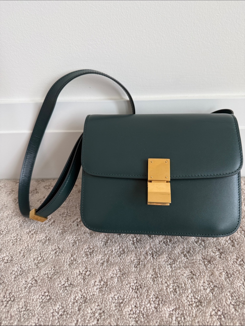 Celine Forest Green Leather Shoulder Bag with Gold Hardware